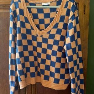 Blue and Tan Checkered Sweater